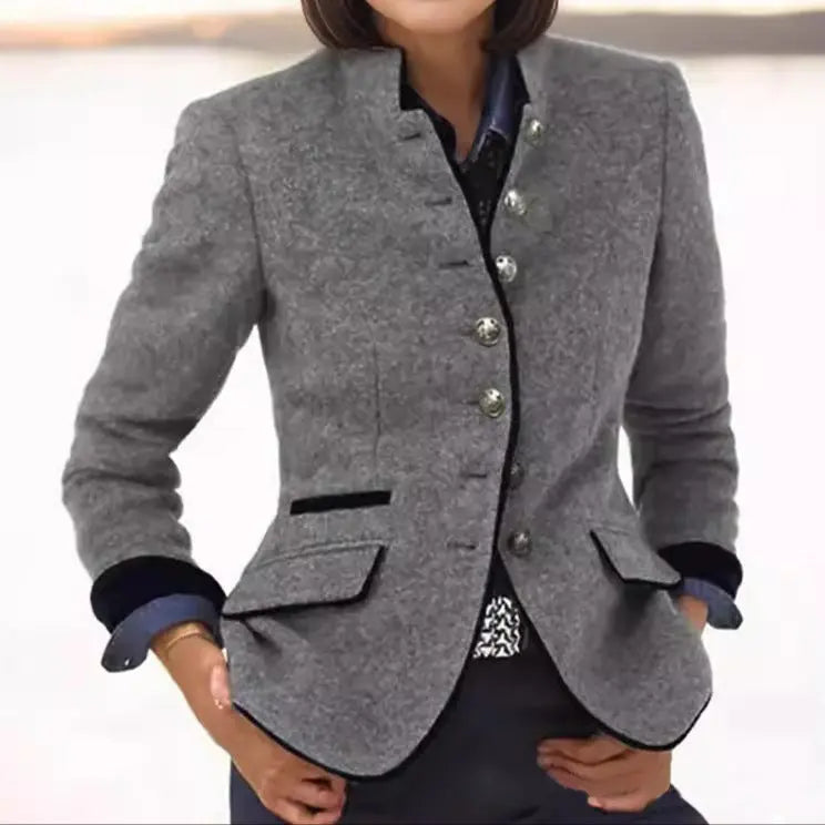 Klassisk Skræddersyet Blazer i farven Grå, set bagfra