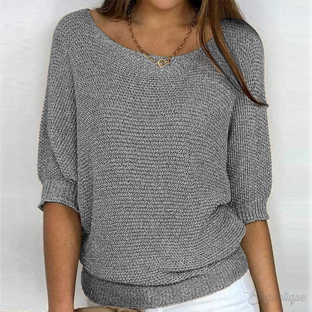 Elegant Rund-Hals Sweater til Damer – stofdetalje
