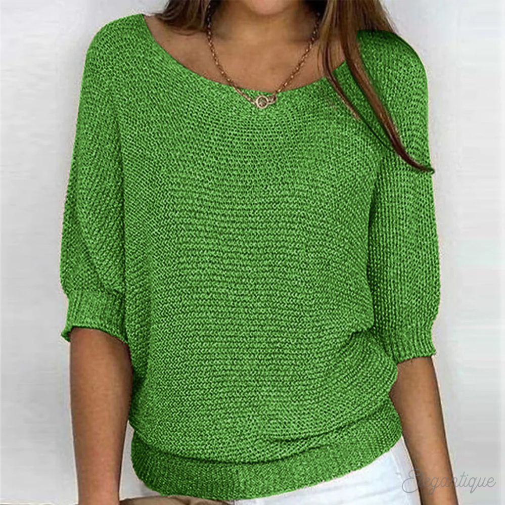 Elegant Rund-Hals Sweater til Damer – set fra siden