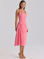 Ruched halter midi dress with front split, view 14