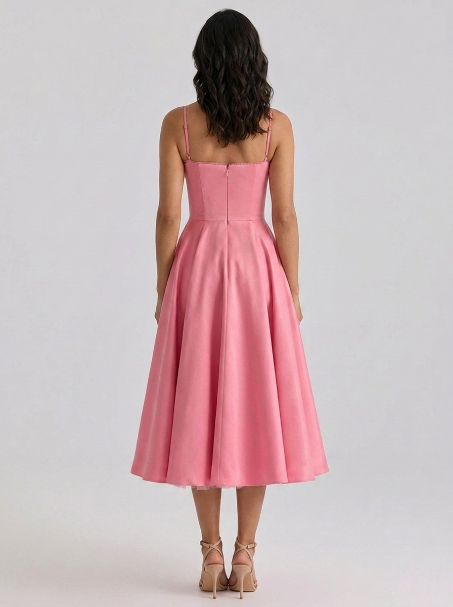 Satin corset midi dress with tulle petticoat, view 15