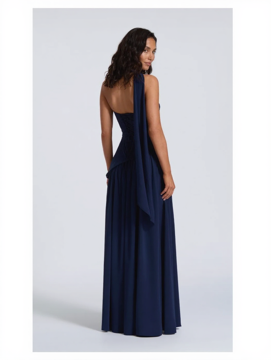 Strapless draped maxi dress with side slit, view 17