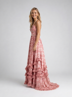 Pearl-trim floral maxi dress with side slit, view 20