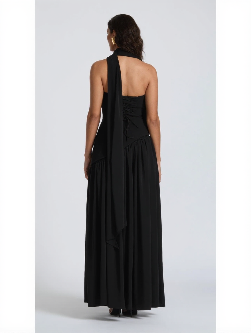 Strapless draped maxi dress with side slit, view 27
