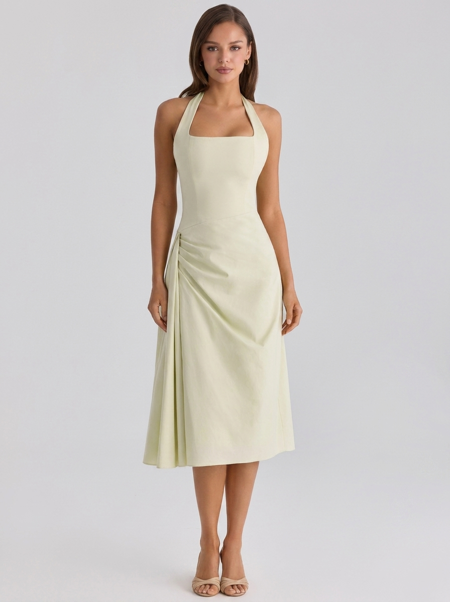 Ruched halter midi dress with front split, view 8