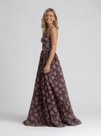 Pearl-trim floral maxi dress with side slit, view 23