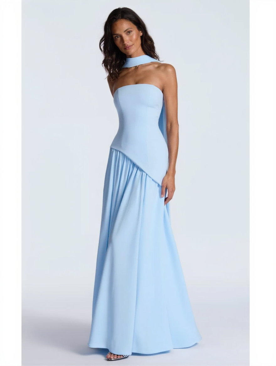 Strapless draped maxi dress with side slit, view 23