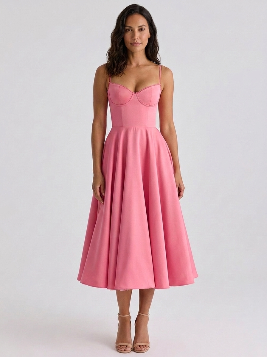 Satin corset midi dress with tulle petticoat, view 13