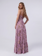 Pearl-trim floral maxi dress with side slit, view 35