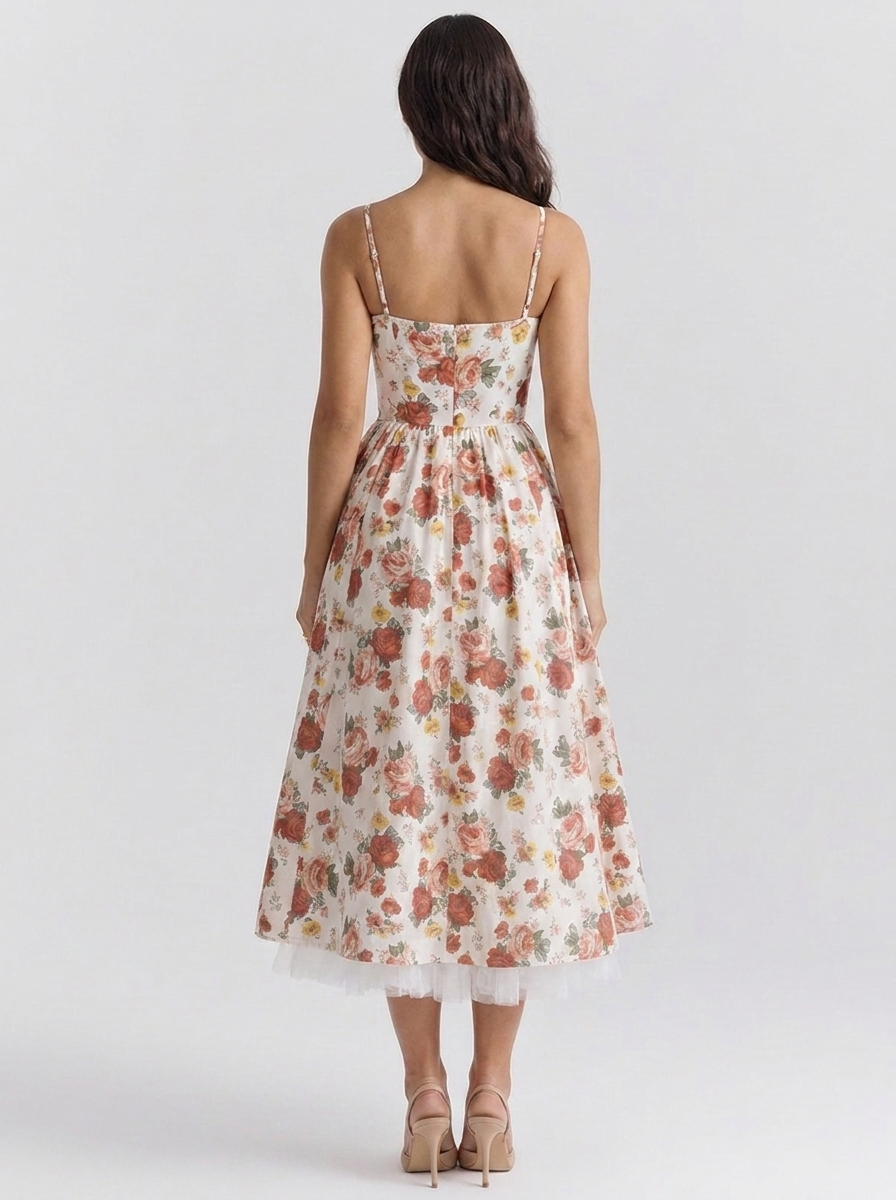 Satin corset midi dress with tulle petticoat, view 30