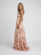 Pearl-trim floral maxi dress with side slit, view 29