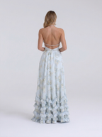 Pearl-trim floral maxi dress with side slit, view 9