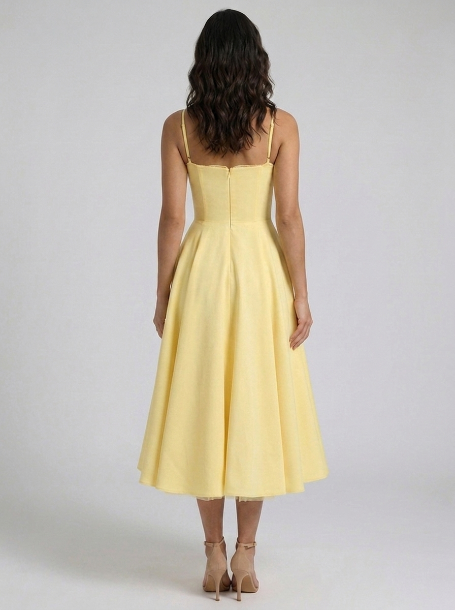 Satin corset midi dress with tulle petticoat, view 21