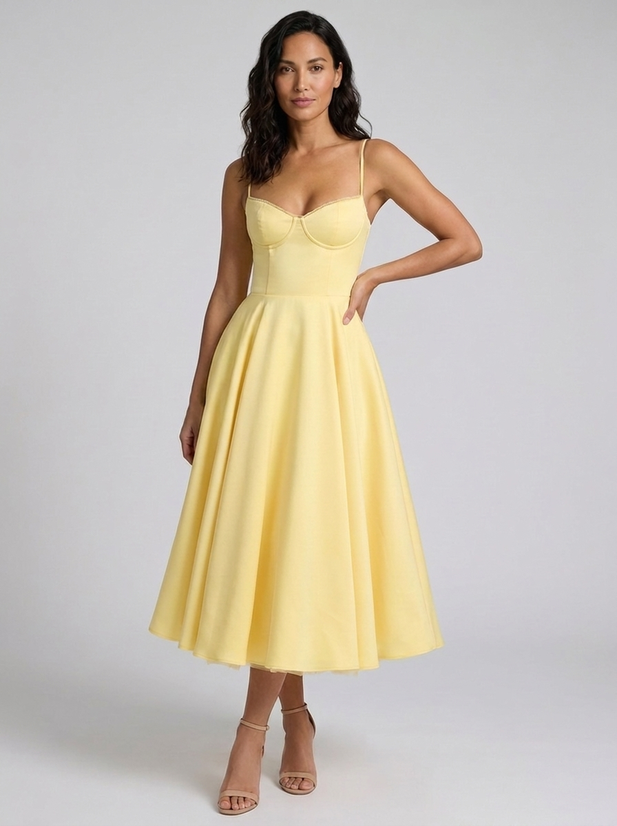 Satin corset midi dress with tulle petticoat, view 19