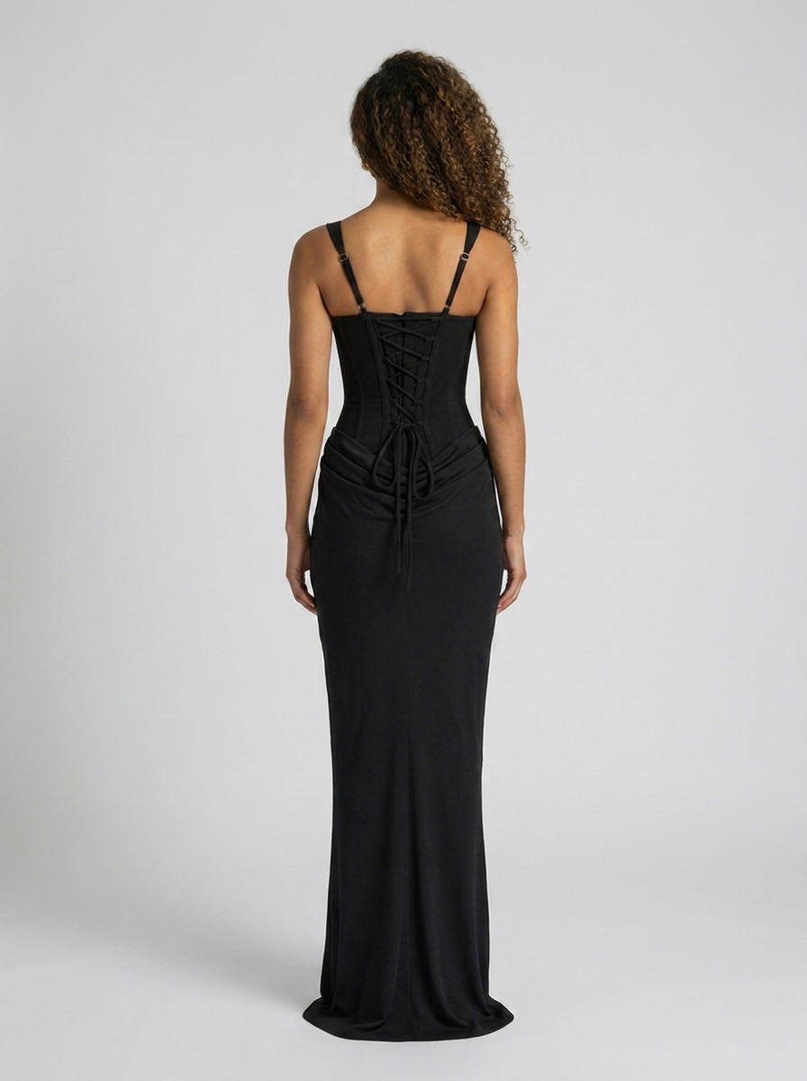 Square-neck fitted maxi dress, view 15