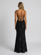 Floral appliqué mesh corset maxi dress, view 6