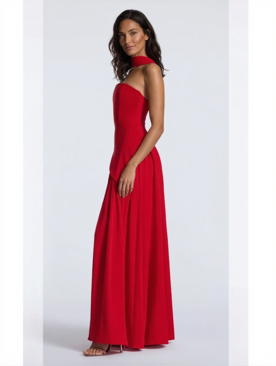 Strapless draped maxi dress with side slit, view 29