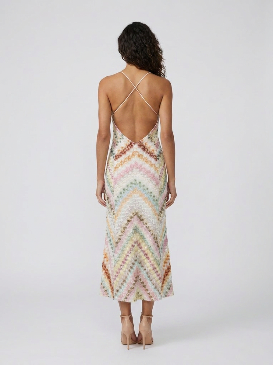 Patterned V-neck open-back maxi dress, view 3