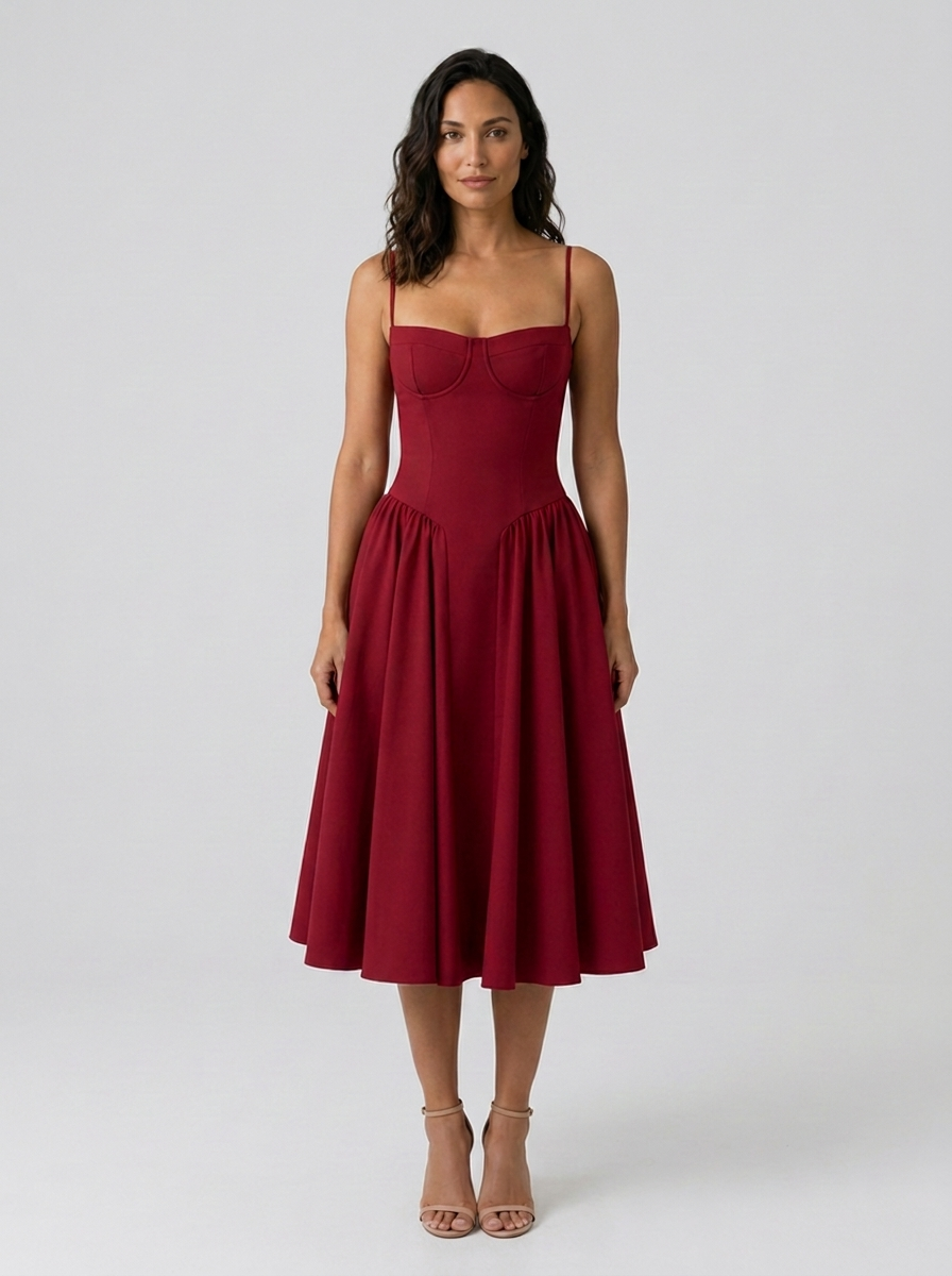 Satin corset midi dress with tulle petticoat, view 22