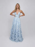 Pearl-trim floral maxi dress with side slit