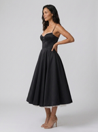 Satin corset midi dress with tulle petticoat, view 11