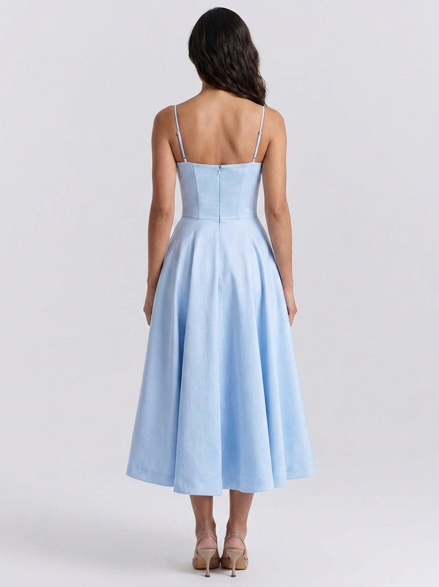 Satin corset midi dress with tulle petticoat, view 6