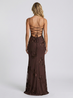 Floral appliqué mesh corset maxi dress, view 12