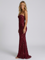 Floral appliqué mesh corset maxi dress, view 8