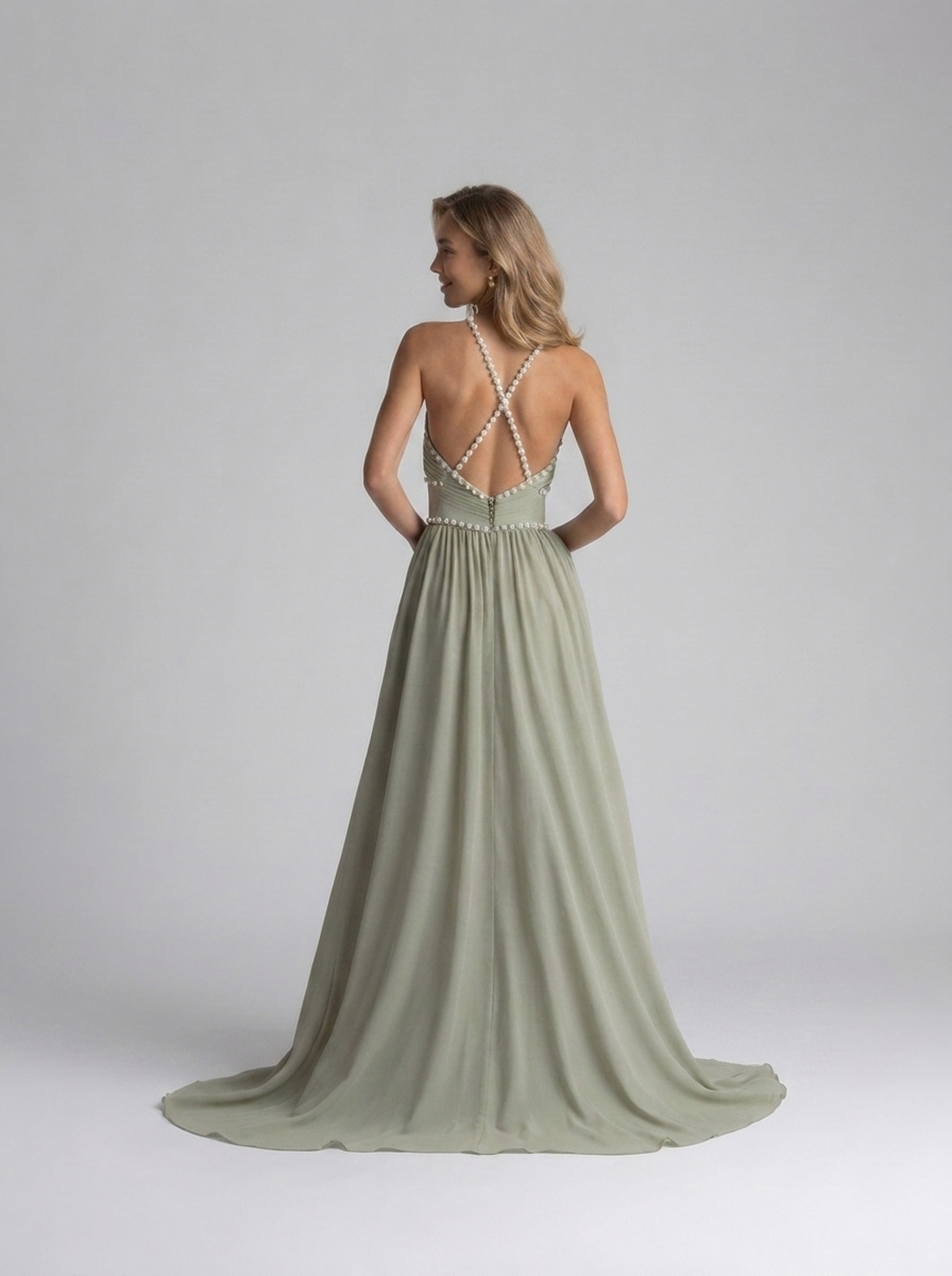 Pearl-trim floral maxi dress with side slit, view 18