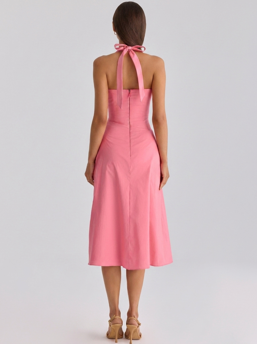 Ruched halter midi dress with front split, view 15