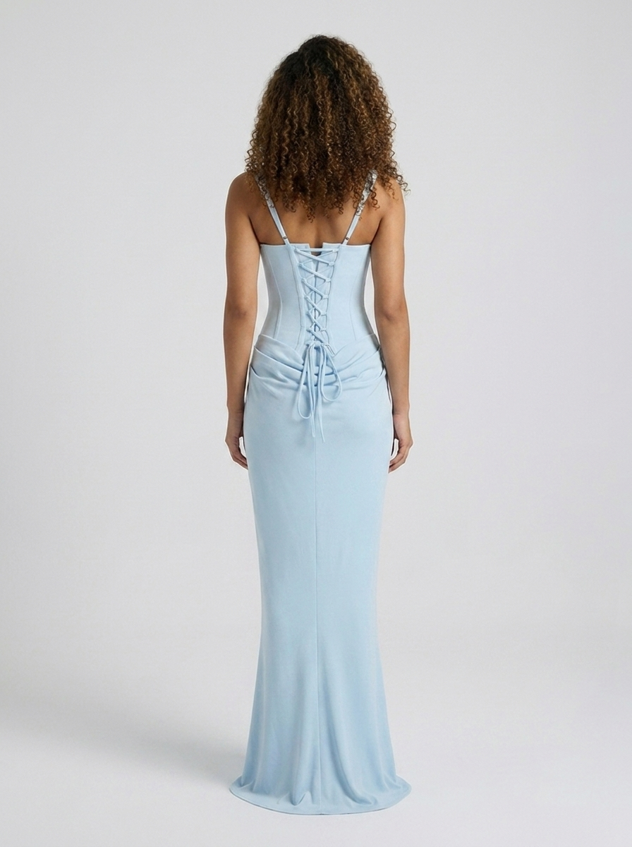 Square-neck fitted maxi dress, view 6