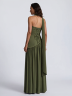 Strapless draped maxi dress with side slit, view 21