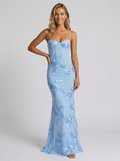 Floral appliqué mesh corset maxi dress