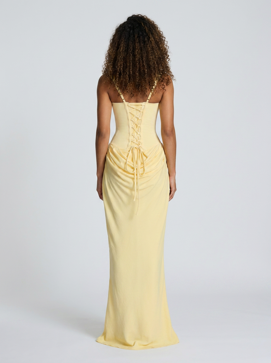 Square-neck fitted maxi dress, view 9