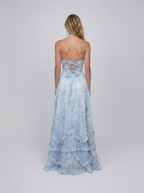 Pearl-trim floral maxi dress with side slit, view 3