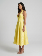Floral jacquard halter midi dress with tulle skirt, view 14