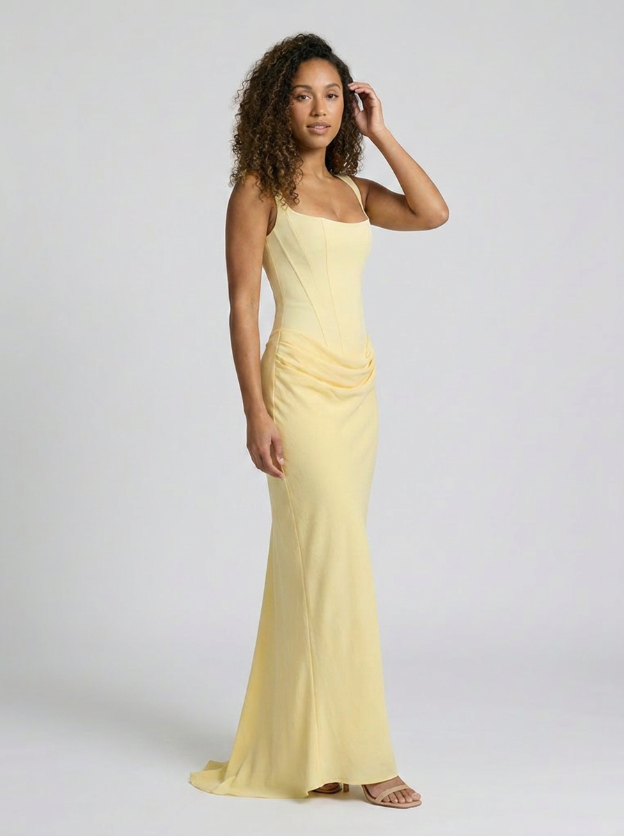 Square-neck fitted maxi dress, view 8