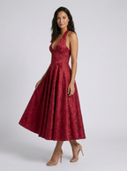 Floral jacquard halter midi dress with tulle skirt, view 15