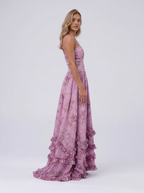 Pearl-trim floral maxi dress with side slit, view 32