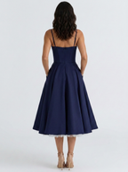 Satin corset midi dress with tulle petticoat, view 18