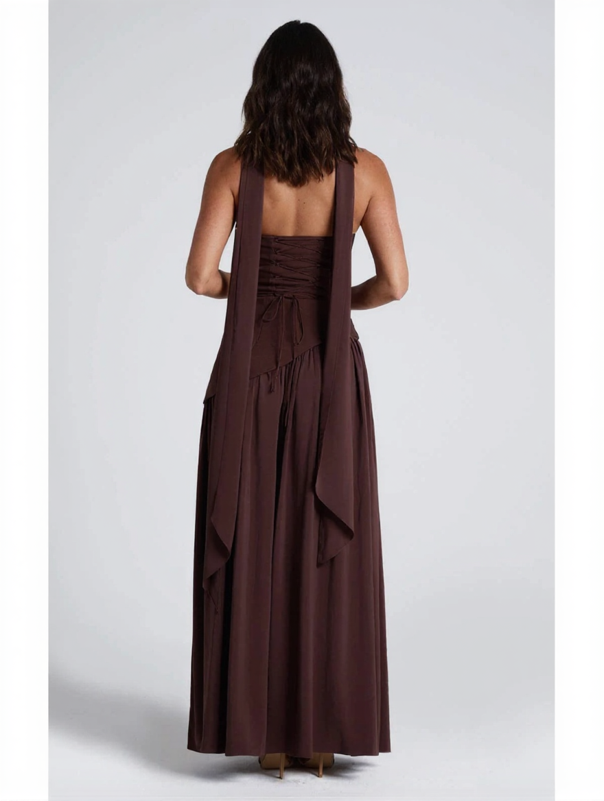 Strapless draped maxi dress with side slit, view 9