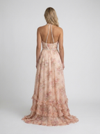 Pearl-trim floral maxi dress with side slit, view 30