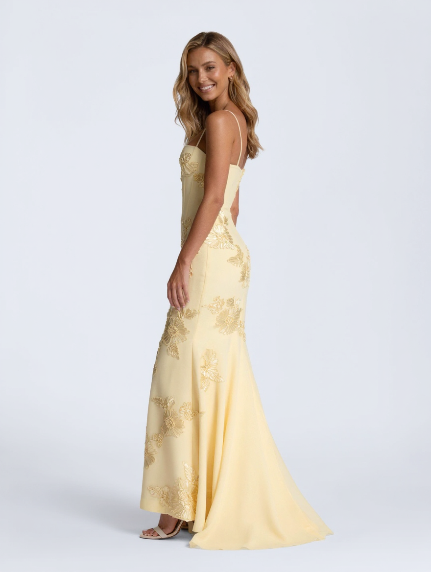 Floral appliqué mesh corset maxi dress, view 14