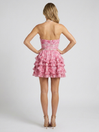 Pearl-trim halter mini dress with ruffle hem, view 12