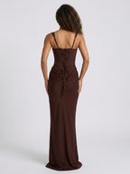 Square-neck fitted maxi dress, view 3