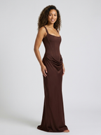 Square-neck fitted maxi dress, view 2