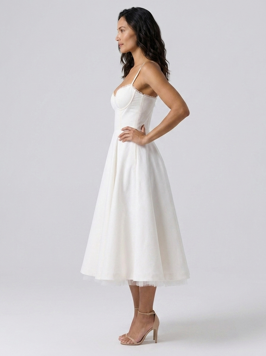 Satin corset midi dress with tulle petticoat, view 2
