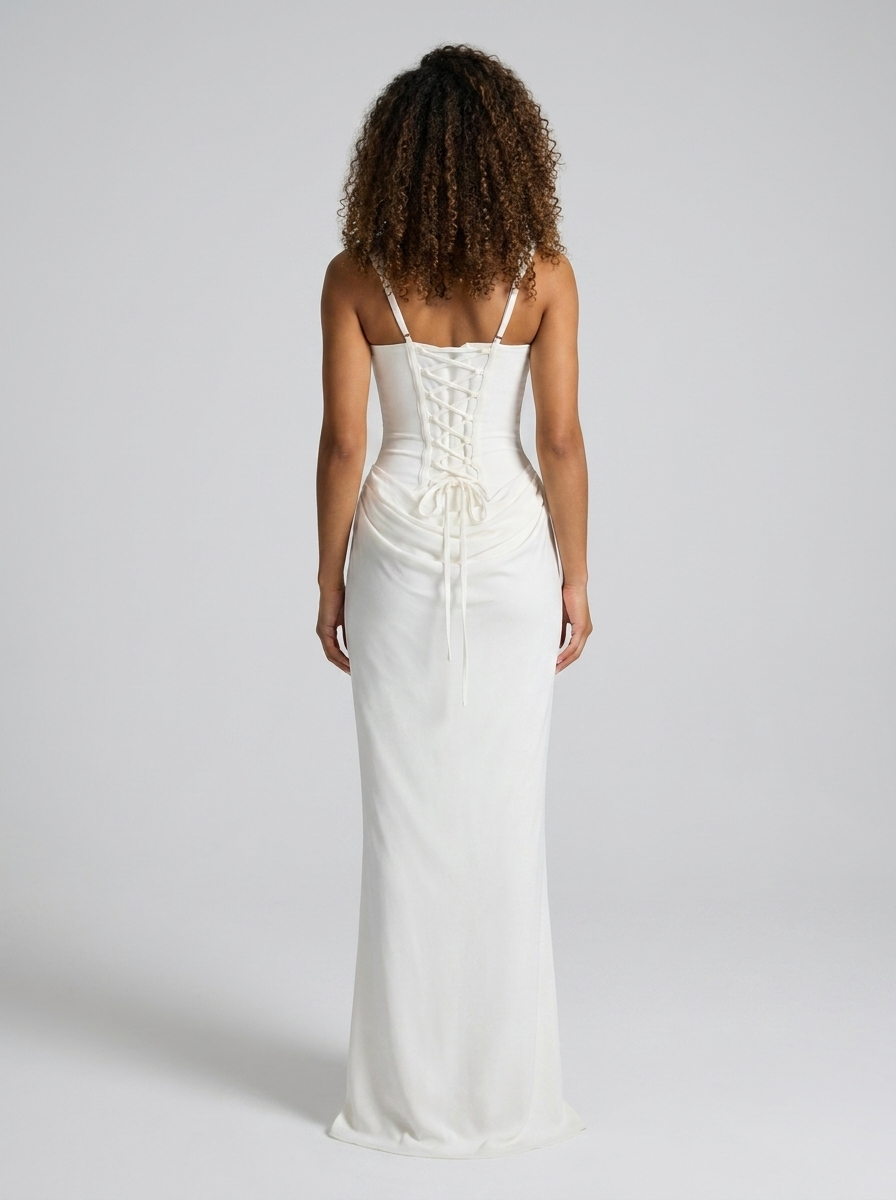 Square-neck fitted maxi dress, view 18