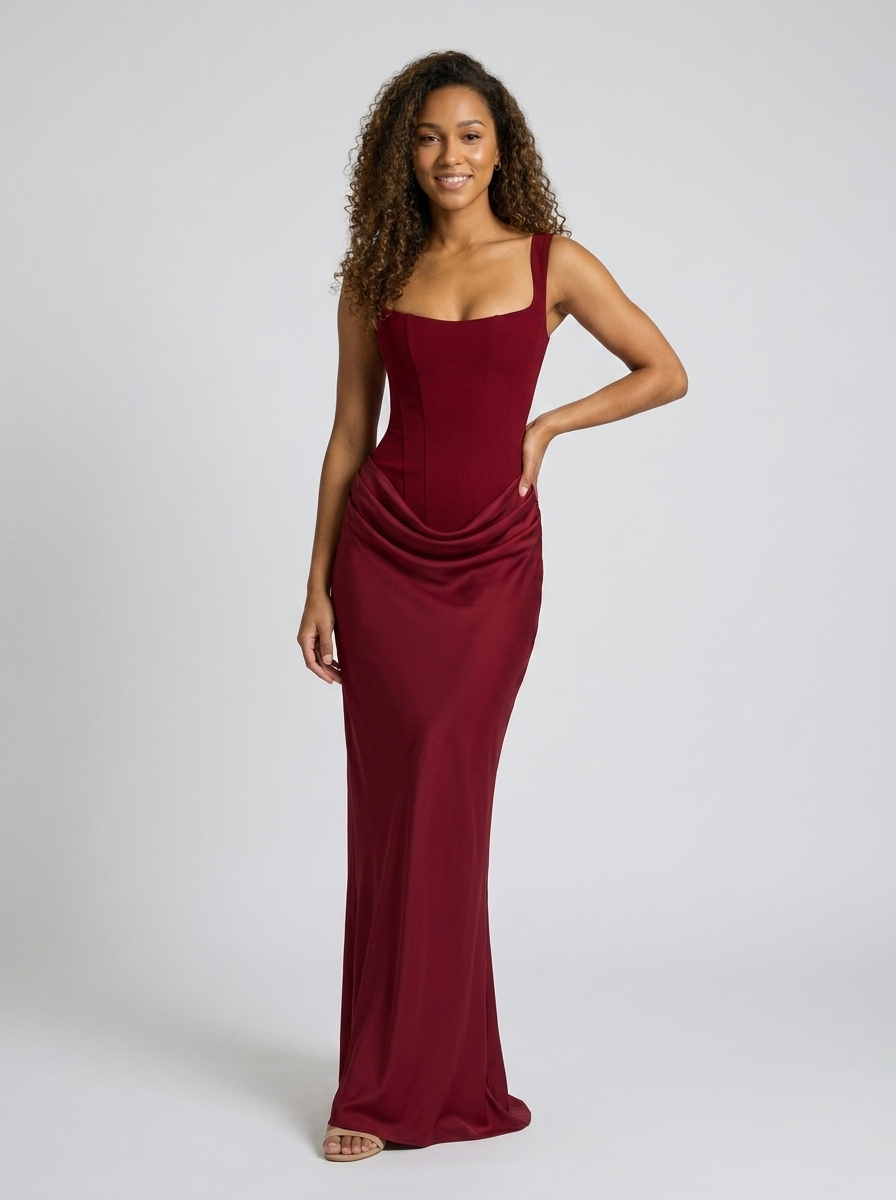 Square-neck fitted maxi dress, view 19