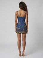 Navy sequin bodycon mini dress, view 3